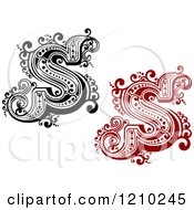 Clipart Of A Black And White And Red Vintage Letter S Royalty Free Vector Illustration