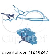 Poster, Art Print Of Blue Airplanes Flying Over Clouds 2