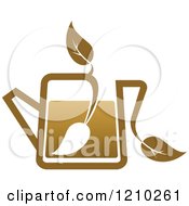 Clipart Of A Brown Tea Or Coffee Pot With A Leaf 6 Royalty Free Vector Illustration
