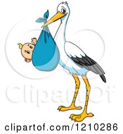 Poster, Art Print Of Baby Delivery Stork With A Boy