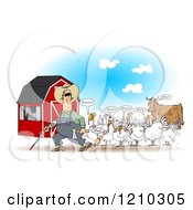 Poster, Art Print Of Blind Farmer And Mooing Turkey Birds Near A Cow