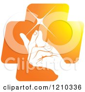 Clipart Of A Hand Snapping Fingers On An Orange Cross Royalty Free Vector Illustration by Lal Perera
