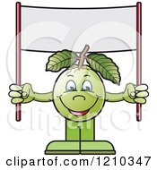 Guava Mascot Holding Up A Banner Sign