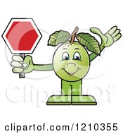 Guava Mascot Holding A Stop Sign