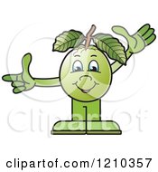 Guava Mascot Waving And Pointing