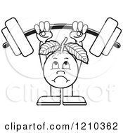 Black And White Guava Mascot Lifting A Barbell