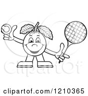 Black And White Guava Mascot Playing Tennis