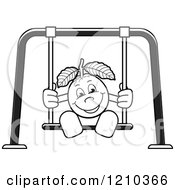 Clipart Of A Black And White Guava Mascot On A Swing Royalty Free Vector Illustration