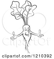 Clipart Of A Black And White Laughing Radish Royalty Free Vector Illustration