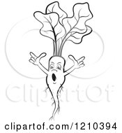 Clipart Of A Black And White Shouting Radish Royalty Free Vector Illustration