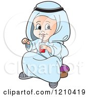 Poster, Art Print Of Happy Arabic Kid Drinking Juice