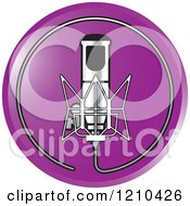 Poster, Art Print Of Retro Silver Microphone And Wire Circle On A Purple Icon