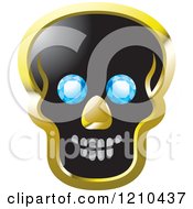 Clipart Of A Black And Gold Skull With Diamond Eyes Royalty Free Vector Illustration