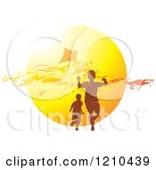 Poster, Art Print Of Boys Playing With A Kite Over A Sunset