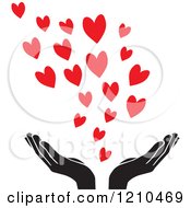 Poster, Art Print Of Black And White Uplifted Hands With Red Hearts