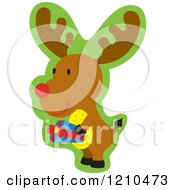 Cartoon Of A Christmas Rudolph Reindeer Carrying A Gift Royalty Free Vector Clipart