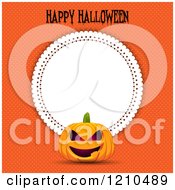 Jackolantern Pumpkin Happy Halloween Text And A Doily Frame Over Orange Dots