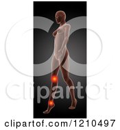 3d Walking Female Medical Model With Glowing Knee And Ankle Pain On Gradient Black