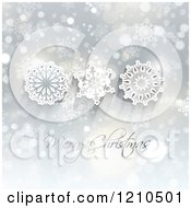 Clipart Of A Merry Christmas Greeting With Snowflakes And Bokeh Lights Royalty Free Vector Illustration