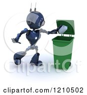 Poster, Art Print Of 3d Blue Android Robot Dropping A Carton In A Recycle Bin