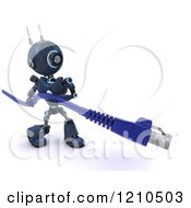 Clipart Of A 3d Blue Android Robot Carrying A RJ45 Data Computer Cable Royalty Free CGI Illustration