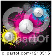 Clipart Of Numbered Infographic Balls And Spheres With Sample Text Over Blue Pink And Yellow Splatters Royalty Free Vector Illustration by KJ Pargeter