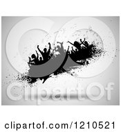 Poster, Art Print Of Silhouetted Crowd Dancing With Music Notes On A Grunge Blob Over Gray