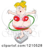 Cartoon Of A Chubby Blond Woman Hula Hooping On A Weight Scale Royalty Free Vector Clipart