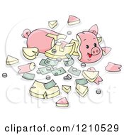 Poster, Art Print Of Shattered Piggy Bank With Cash And Coins