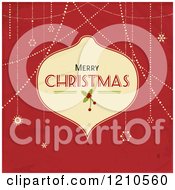 Poster, Art Print Of Merry Christmas Bauble Frame With Suspended Snowflakes On Red Grunge