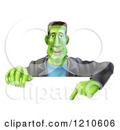 Poster, Art Print Of Happy Frankenstein Pointing Down To A Sign