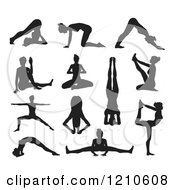 Poster, Art Print Of Black Silhouetted Women In Yoga Or Pilates Poses
