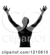 Clipart Of A Silhouetted Man Holding His Arms Up To The Sky Royalty Free Vector Illustration