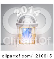 Clipart Of 2014 Over Open French Doors In A Marble Doorway With Blue Light Royalty Free Vector Illustration by AtStockIllustration