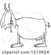 Cartoon Of An Outlined Goat Eating And Pooping Cans Royalty Free Vector Clipart