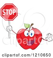 Poster, Art Print Of Red Apple Mascot Holding A Stop Sign
