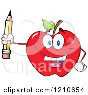 Poster, Art Print Of Red Apple Mascot Holding Up A Pencil