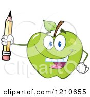 Poster, Art Print Of Green Apple Mascot Holding Up A Pencil