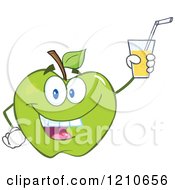 Green Apple Mascot Holding Up Juice