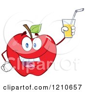 Red Apple Mascot Holding Up Juice