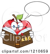 Poster, Art Print Of Talking Red Apple Mascot With Glasses Reading An Alphabet Book