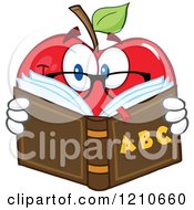 Poster, Art Print Of Red Apple Mascot With Glasses Reading An Alphabet Book