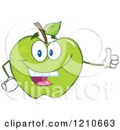 Poster, Art Print Of Green Apple Mascot Holding A Thumb Up