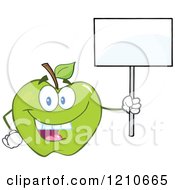 Poster, Art Print Of Green Apple Mascot Holding A Sign 2