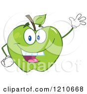 Poster, Art Print Of Green Apple Mascot Waving