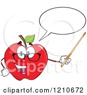 Poster, Art Print Of Talking Red Apple Teacher Mascot Wearing Glasses Holding A Pointer Stick
