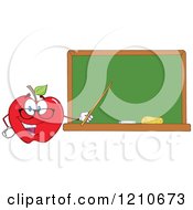 Poster, Art Print Of Red Apple Teacher Mascot Wearing Glasses Holding A Pointer Stick To A Chalk Board