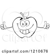 Cartoon Of A Happy Black And White Apple Mascot Holding Two Thumbs Up Royalty Free Vector Clipart