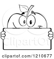 Cartoon Of A Black And White Apple Mascot Holding A Sign 3 Royalty Free Vector Clipart