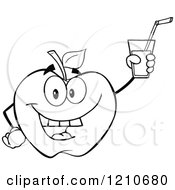 Black And White Apple Mascot Holding Up Juice